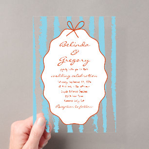 Invitations En Acrylique Mariage peint à la main avec des rayures fantaisis