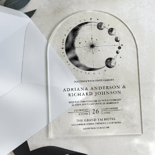 Invitations En Acrylique Mariage Phases de Lune Croissant Noir Céleste