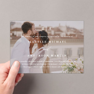 Invitations En Acrylique Mariage photo classique blanc monogramme calligrap