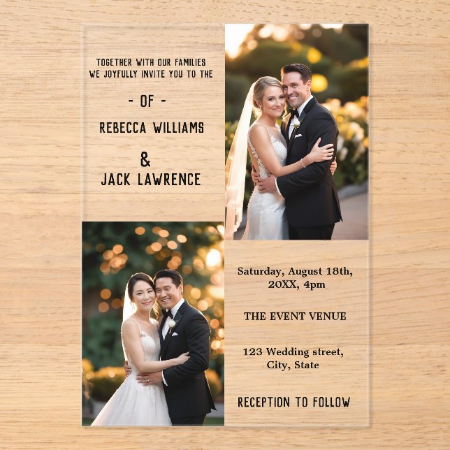 Invitations En Acrylique Mariage photo classique Elegant Gold (Recto)