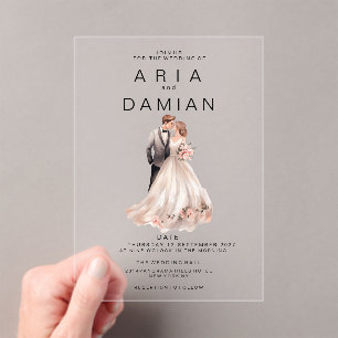 Invitations En Acrylique Mariage photo de couple rose pâle