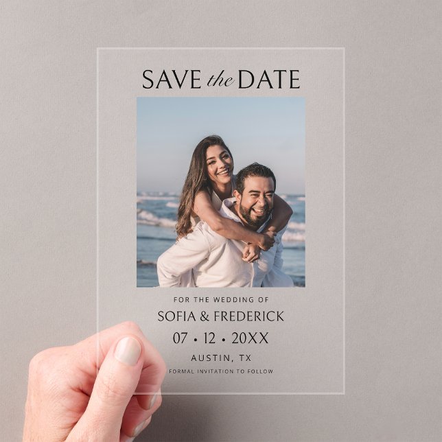 Invitations En Acrylique Mariage photo minimal chic Enregistrer la carte de (Créateur téléchargé)