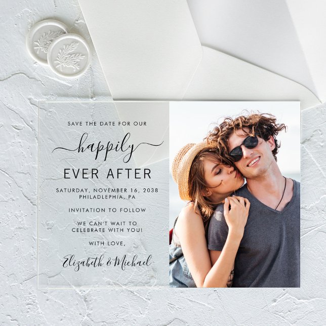 Invitations En Acrylique Mariage photo moderne Enregistrer la date (Make your day unforgettable with stunning acrylic save the dates—modern, elegant, unique!)