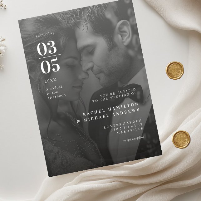 Invitations En Acrylique Mariage Photo N&B Tendance Gras (Bold Trending B&W-Photo Wedding Acrylic Invitations)