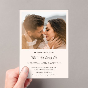 Invitations En Acrylique Mariage Photo Neutre Moderne Terreux