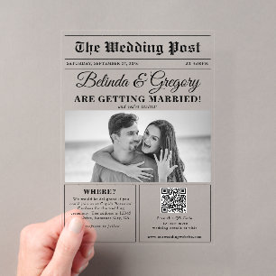 Invitations En Acrylique Mariage photo noir et blanc du journal mariage
