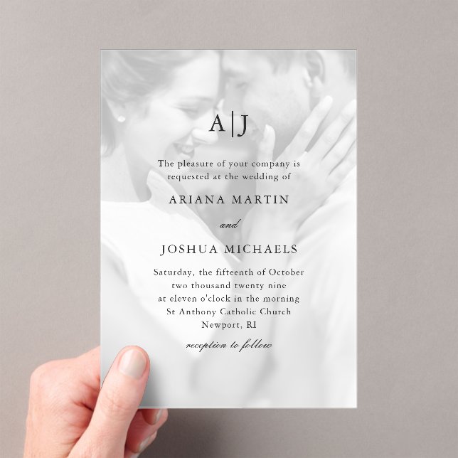 Invitations En Acrylique Mariage photo simple avec monogramme classique (In situ (ordinateur de poche))