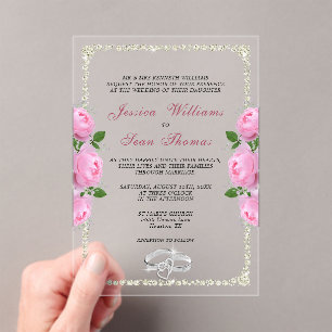 Invitations En Acrylique Mariage Posh Fragmenté Anneaux Diamants & Roses Ro