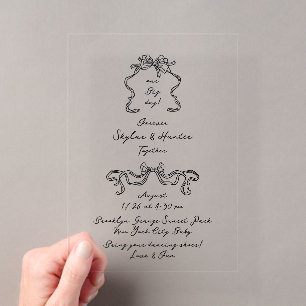 Invitations En Acrylique Mariage rétro écriture manuscrite Boho noir