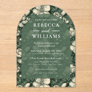 Invitations En Acrylique Mariage Rétro Étincelant aux Gardenias Verts Roman