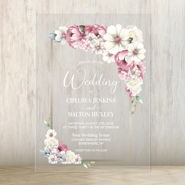 Invitations En Acrylique Mariage rose (Créateur téléchargé)