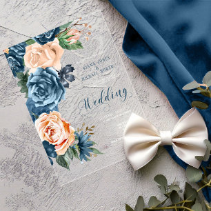 Invitations En Acrylique Mariage rose bleu/pêche transparent ID584