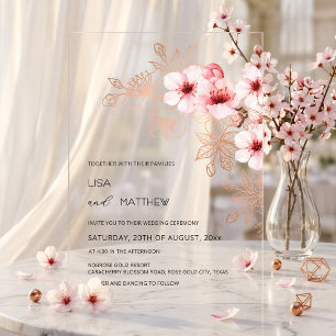 Invitations En Acrylique Mariage Rose Clair Fleur de Cerisier