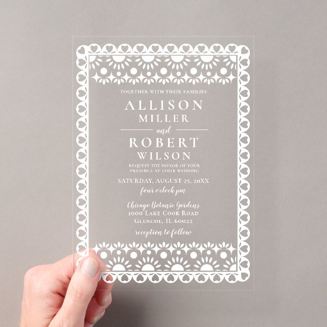 Invitations En Acrylique Mariage Rose Papier Picado Mexicain (In situ (ordinateur de poche))