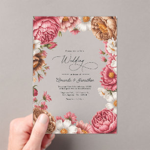 Invitations En Acrylique Mariage Rose Pétale, Mocha Latte & Ivory Pearl