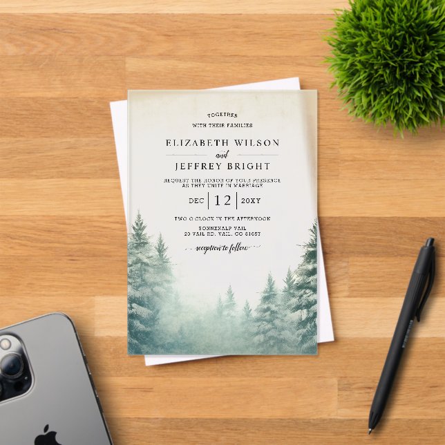 Invitations En Acrylique Mariage Rustic Pine Mountains (Insitu (Carte d'invitation))