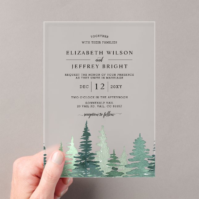 Invitations En Acrylique Mariage Rustic Pine Mountains (In situ (ordinateur de poche))