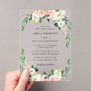 Invitations En Acrylique Mariage rustique avec arche florale rose