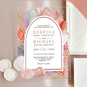 Invitations En Acrylique Mariage Rustique Bohème Coquillages Thème Marin