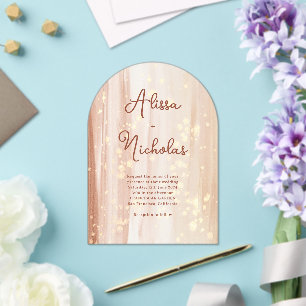 Invitations En Acrylique Mariage rustique en terre cuite et or en aquarelle