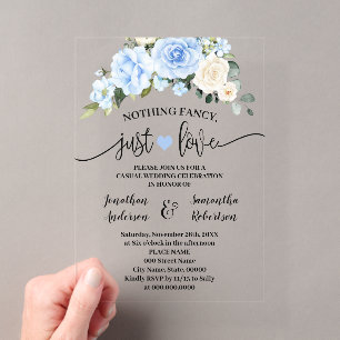 Invitations En Acrylique Mariage simple bleu floral juste amour