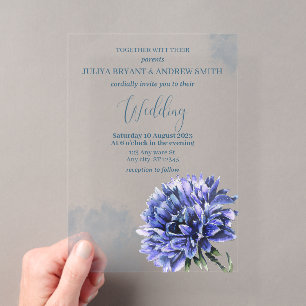 Invitations En Acrylique Mariage simple bleuets