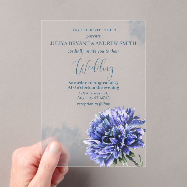 Invitations En Acrylique Mariage simple de Cornflower (In situ (ordinateur de poche))