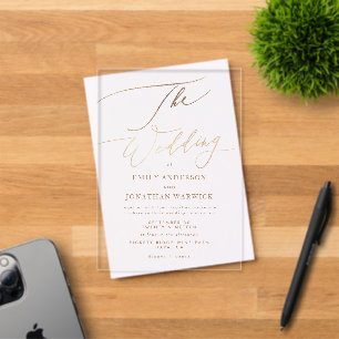 Invitations En Acrylique Mariage simple moderne calligraphie dorée