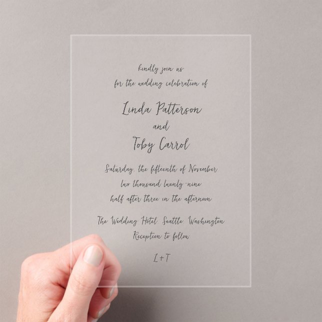Invitations En Acrylique Mariage Simple Moderne Manuscrit (In situ (ordinateur de poche))