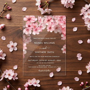 Invitations En Acrylique Mariage sous les Cerisiers Fleuris Clair