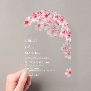 Invitations En Acrylique Mariage sous les fleurs de cerisier transparent