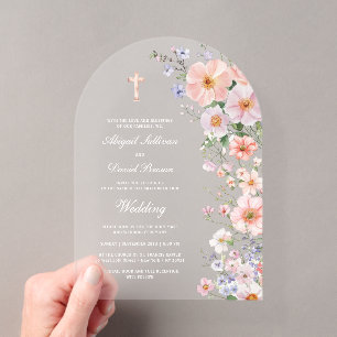 Invitations En Acrylique Mariage sous une arche de fleurs sauvages pastel