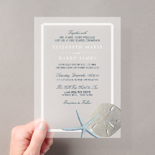 Invitations En Acrylique Mariage sur la plage avec Dollar de Sable et Étoil