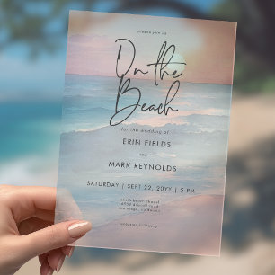 Invitations En Acrylique Mariage sur la plage moderne avec coucher de solei