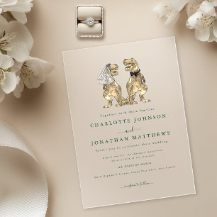 Invitations En Acrylique Mariage sur le thème des dinosaures Vert