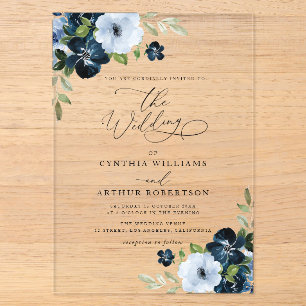 Invitations En Acrylique Mariage tendance bleu marine et bleu clair