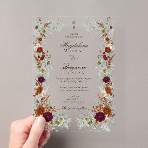 Invitations En Acrylique Mariage Terracotta de Bourgogne Automne et Orange 
