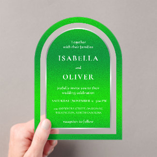 Invitations En Acrylique Mariage texte blanc vert gazon naturel