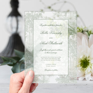 Invitations En Acrylique Mariage Toile de Paysage Vert Sauge Classique