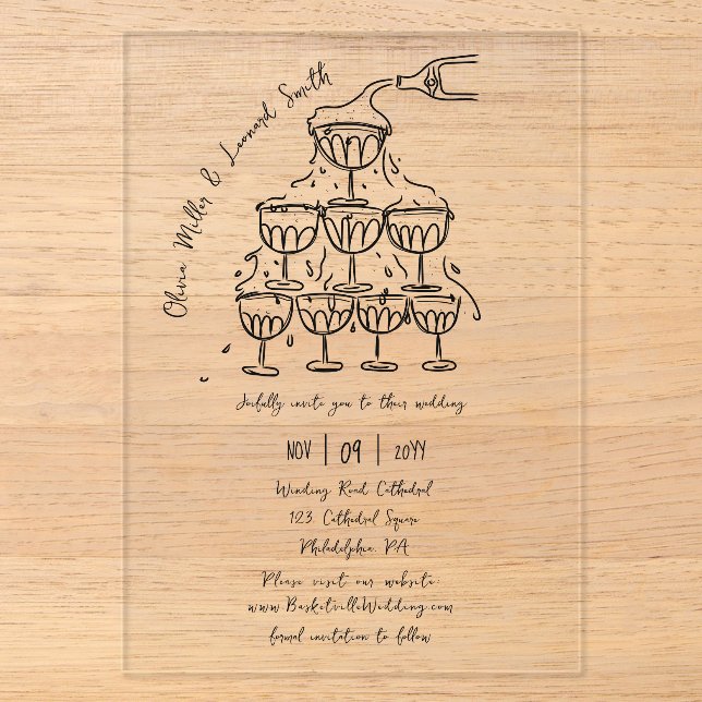 Invitations En Acrylique Mariage tour Champagne (Recto)