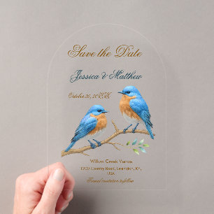 Invitations En Acrylique Mariage Tourterelles Romantiques Oiseaux Bleus Ivo