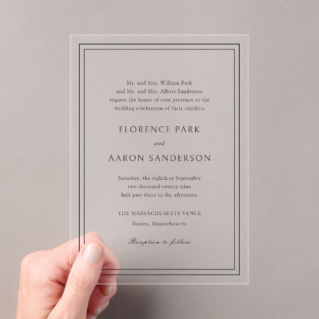 Invitations En Acrylique Mariage traditionnel noir et blanc intemporel (In situ (ordinateur de poche))