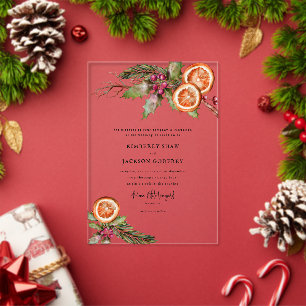 Invitations En Acrylique Mariage Tranches d'Orange de Noël Mistletoe