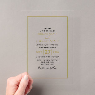 Invitations En Acrylique Mariage Transparent Clair Or Simple Minimaliste