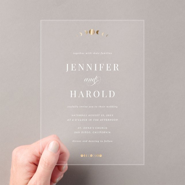 Invitations En Acrylique Mariage transparent de lune céleste or et blanc (In situ (ordinateur de poche))