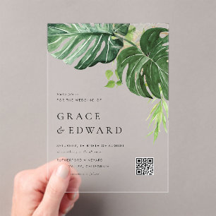 Invitations En Acrylique Mariage Tropical à l'Aquarelle Monstera