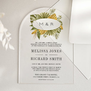 Invitations En Acrylique Mariage Tropical Bohème aux Feuilles de Palmier Sé