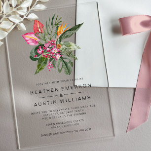 Invitations En Acrylique Mariage tropical coloré