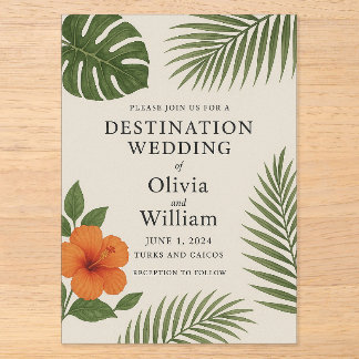 Invitations En Acrylique Mariage Tropical de Destination