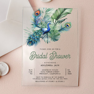 Invitations En Acrylique Mariage Tropical Indien Paon Floral Shower